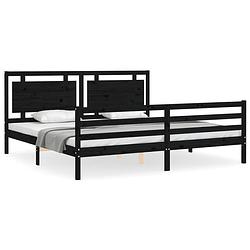 Foto van The living store bed vuren grenenhout - zwart - 205.5 x 205.5 x 100 cm - multiplex lattenbodem