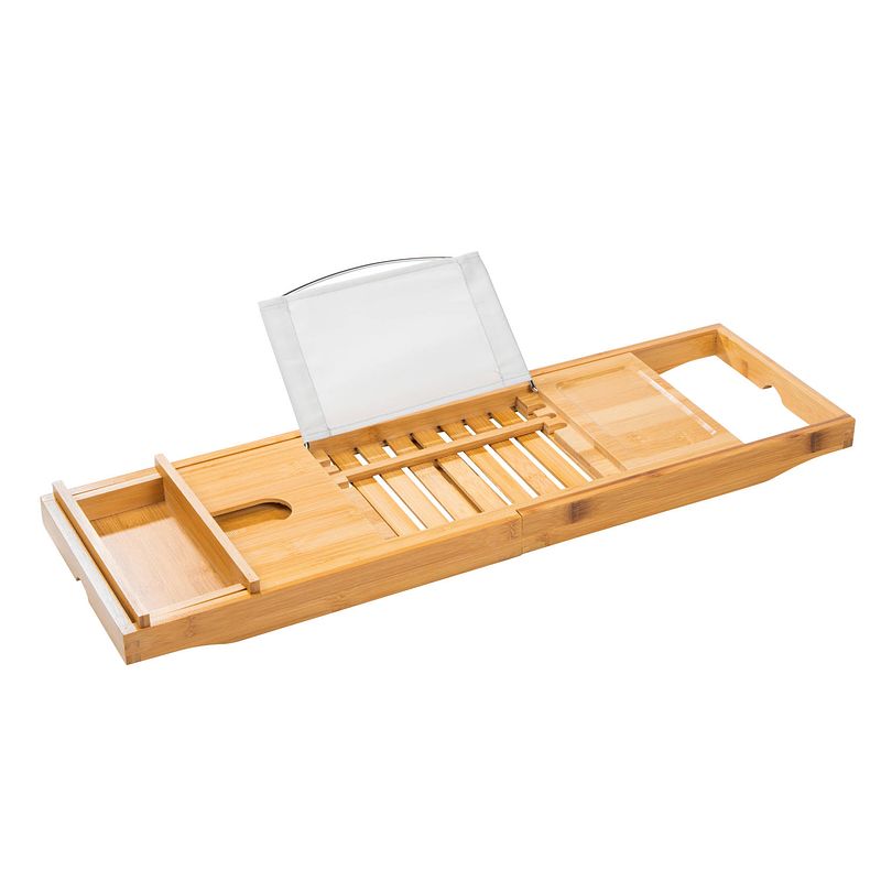 Foto van Luxe bamboe badplank uitschuifbaar/verstelbaar 70-105 x 22 x 4 cm - badplanken