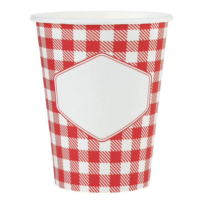 Foto van Boerenbont oktoberfest thema wegwerp bekertjes - 10x stuks - 270 ml - gingham/vichy print - feestbekertjes