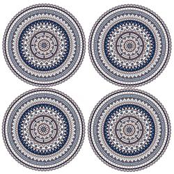 Foto van 4x stuks ibiza stijl ronde placemats van vinyl d38 cm blauw - placemats