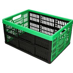 Foto van Opvouwbare kratten/inklapbare boodschappen kisten zwart/groen 48 x 35 x 24 cm - boodschappenkratten