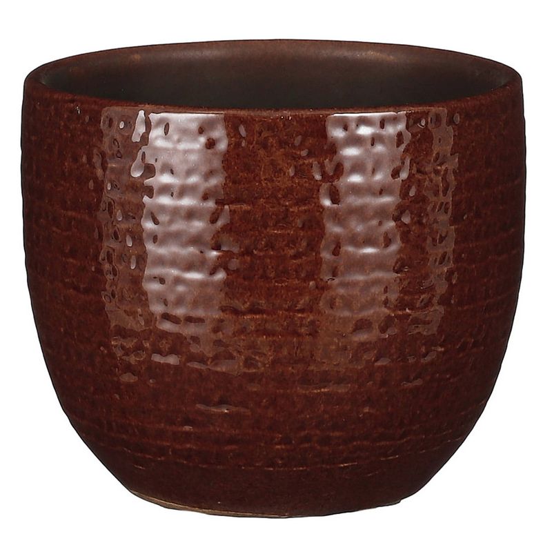 Foto van Plantenpot/bloempot carrie terracotta kastanje bruin met flakes patroon - d14/h12 cm - plantenpotten