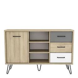 Foto van Demeyere dressoir genk - eiken/wit/grijs - 81,5x124,5x42,3 cm - leen bakker