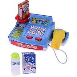 Foto van Speelgoed kassa blauw met boodschappen voor kinderen - speelgoedkassa