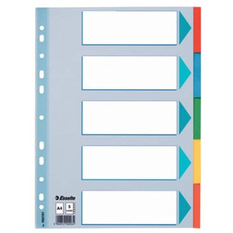 Foto van Esselte tabbladen, voor ft a4, uit karton, 5 tabs, geassorteerde kleuren