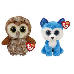 Foto van Ty - knuffel - beanie boo's - percy owl & prince husky