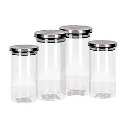 Foto van Set van 4 stuks glazen transparante voorraadbussen/voorraadpotten met deksel 1250ml/900ml - voorraadpot