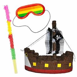 Foto van Pinata van een piratenboot set met masker en stok - pinatas