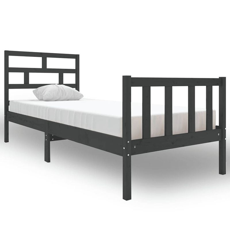 Foto van Vidaxl bedframe massief grenenhout grijs 75x190 cm 2ft6 small single