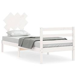 Foto van The living store bedframe grenenhout - 205.5 x 95.5 x 81 cm - wit - multiplex lattenbodem