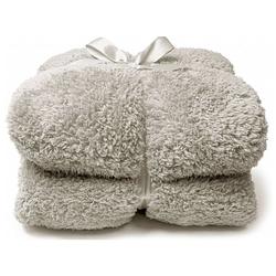 Foto van Droomtextiel teddy plaid grijs 150 x 200 cm - teddy deken - super zacht - warm en donzig - bank plaid
