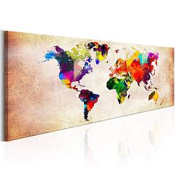 Foto van Artgeist world map colourful ramble canvas schilderij 135x45cm