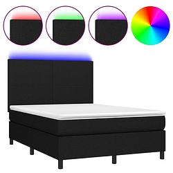 Foto van The living store boxspring bed - zwart - 193 x 144 x 118/128 cm - led-strip en matras inclusief