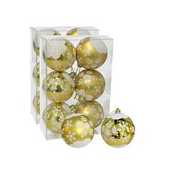 Foto van 12x stuks gedecoreerde kerstballen goud kunststof 6 cm - kerstbal