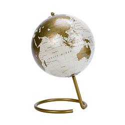 Foto van Decoratie wereldbol/globe goud op metalen voet 16 x 24 cm - wereldbollen