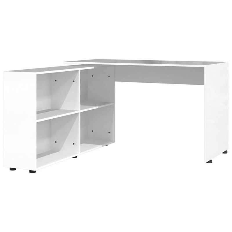 Foto van The living store hoekbureau l-vorm - 130 x 60 x 75 cm - hoogglans wit - bewerkt hout - aluminium