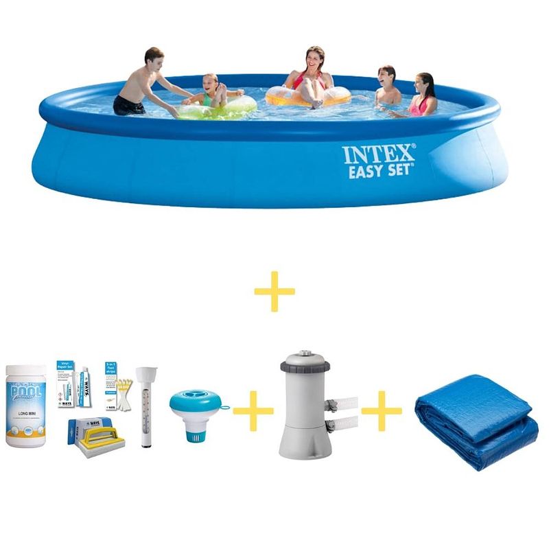 Foto van Intex zwembad - easy set - 457 x 84 cm - inclusief ways onderhoudspakket, filterpomp & grondzeil