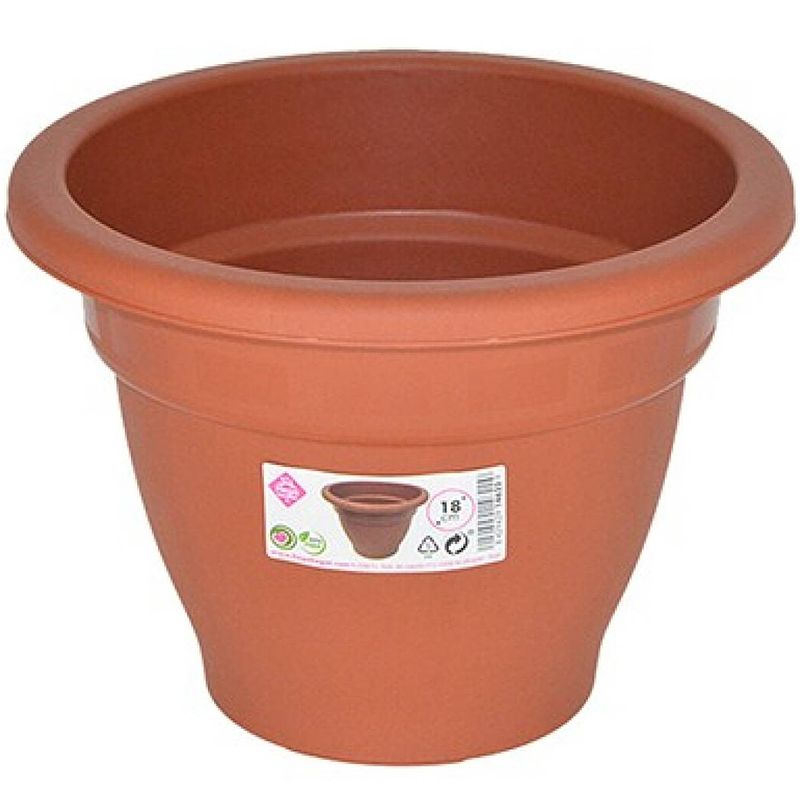 Foto van Terra cotta kleur ronde plantenpot/bloempot kunststof diameter 18 cm - plantenpotten
