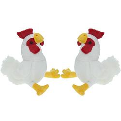 Foto van Set van 2x stuks pluche knuffel dieren kip vogel van 20 cm - vogel knuffels