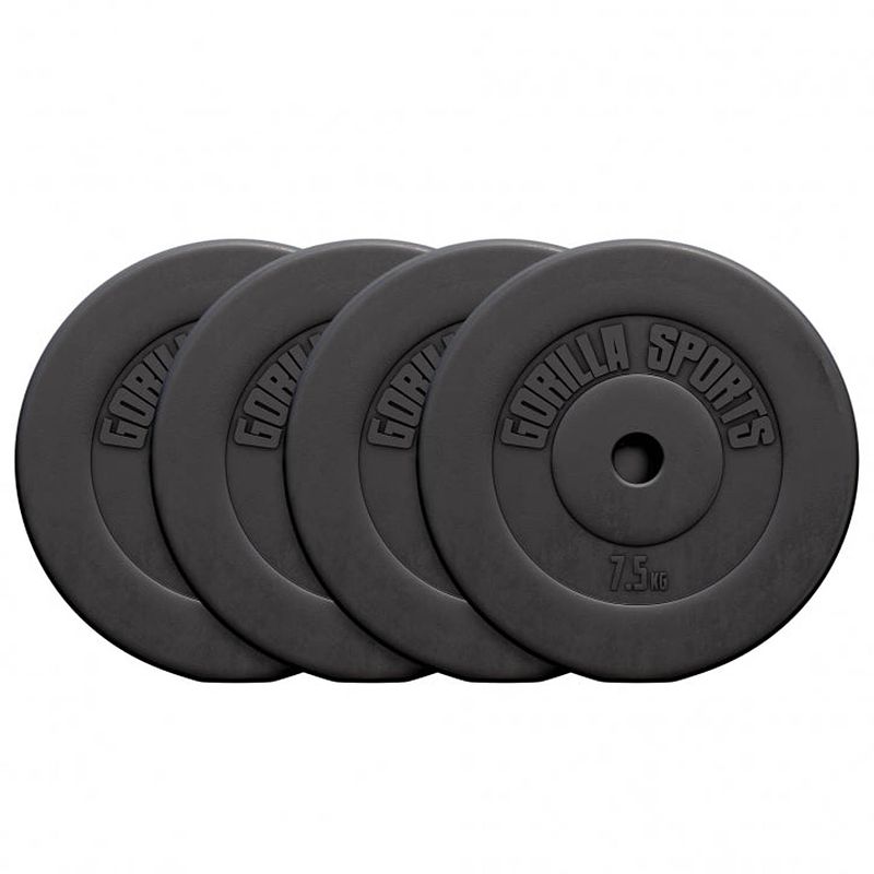 Foto van Gorilla sports halterschijven set - bundel - 30 kg (4 x 7,5 kg) - kunststof - 30