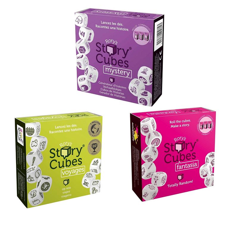 Foto van Spellenbundel - dobbelspel - 3 stuks - rory's story cubes voyages, fantasia & mystery