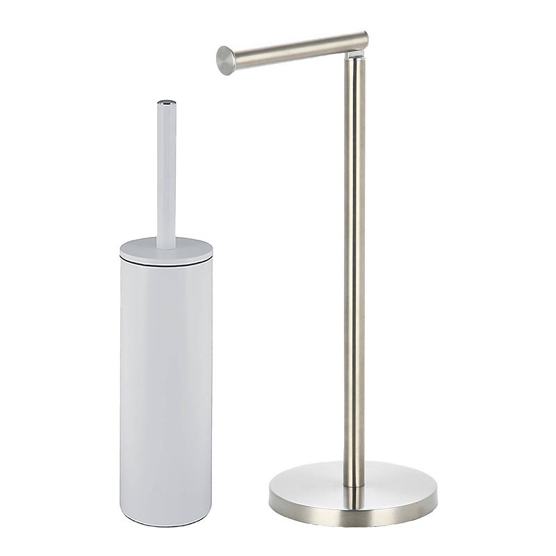 Foto van Spirella badkamer accessoires set - wc-borstel/toiletrollen houder - ivoor wit/zilver - badkameraccessoireset