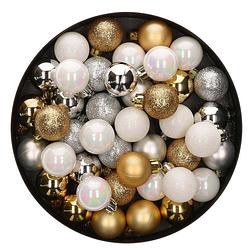 Foto van 42x stuks kunststof kerstballen mix goud/zilver/wit 3 cm - kerstbal