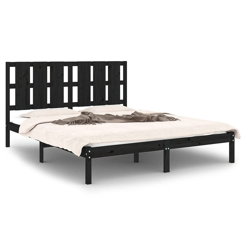 Foto van The living store bedframe grenenhout - 205.5 x 165.5 x 100 cm - zwart