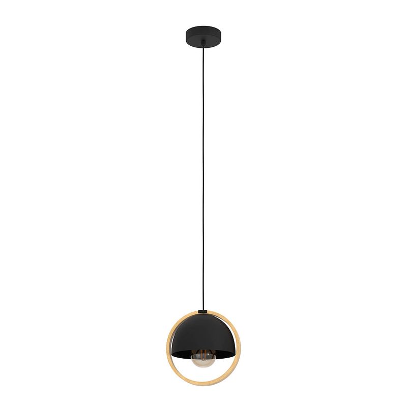 Foto van Eglo callow hanglamp - e27 - ø 23 cm - zwart/bruin - hout/staal