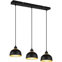Foto van Led hanglamp - hangverlichting - trion palmo - e27 fitting - 3-lichts - rechthoek - mat zwart - aluminium
