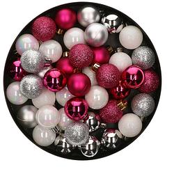 Foto van 42x stuks kunststof kerstballen mix bessen roze/zilver/parelmoer wit 3 cm - kerstbal