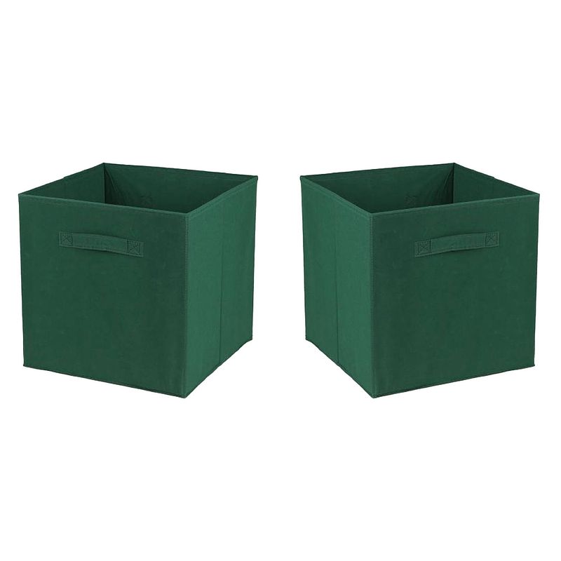 Foto van Urban living opbergmand/kastmand square box - 2x - karton/kunststof - 29 liter - donker groen - 31 x 31 x 31 cm - opberg