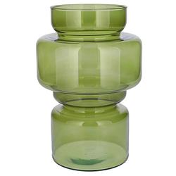 Foto van Bellatio design bloemenvaas - groen transparant gerecycled glas - d17 x h25 cm - vazen