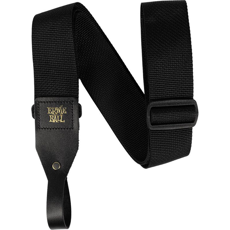 Foto van Ernie ball 5365 polypro acoustic guitar strap black gitaarband met headstock tie