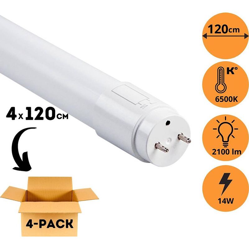 Foto van Proventa longlife led tl lampen 60 cm - incl. starter - koel wit 6500k - 4 x led tl buis 120 cm