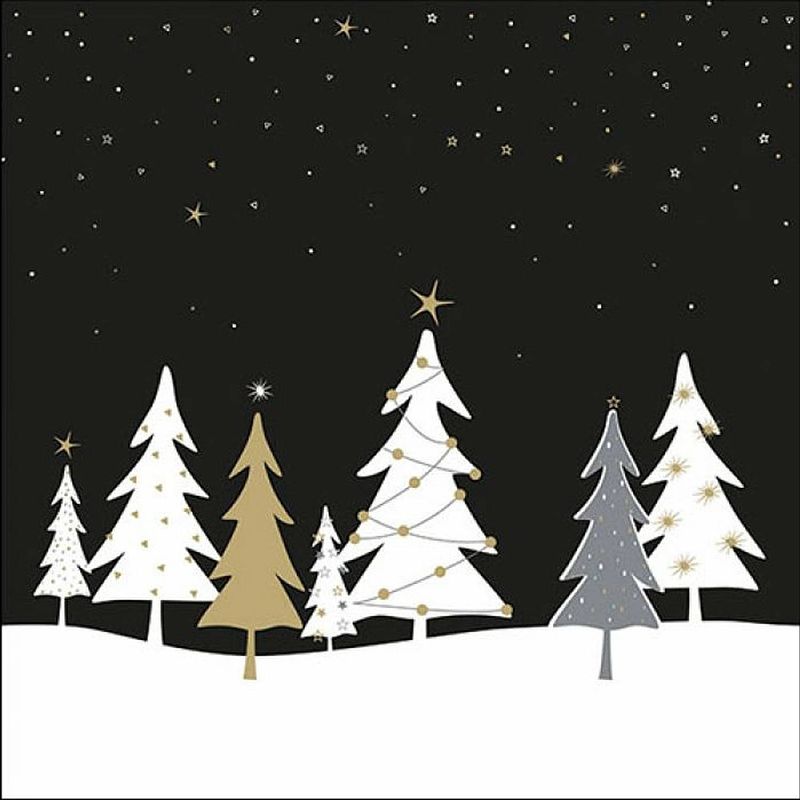 Foto van Ambiente kerst thema servetten - 40x - 33 x 33 cm - zwart - kerstboom - feestservetten