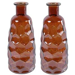 Foto van Countryfield art deco bloemenvaas - 2x - cognac bruin transparant - glas - d12 x h30 cm - vazen