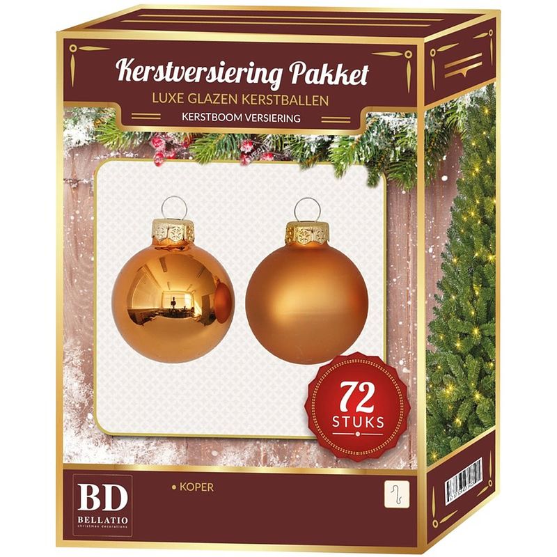 Foto van Glazen kerstballen set 72-delig koper - kerstbal