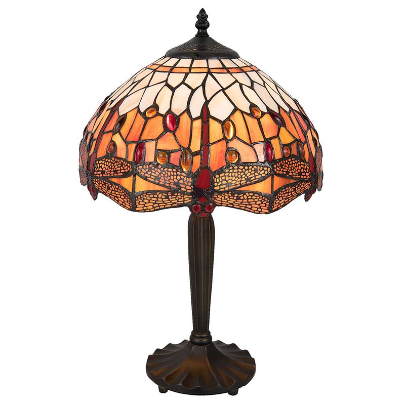 Foto van Haes deco - tiffany tafellamp bruin, rood, geel ø 31x47 cm fitting e27 / lamp max 1x60w