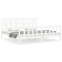 Foto van The living store bedframe massief grenenhout - 205.5 x 205.5 x 100 cm - wit - multiplex lattenbodem - functioneel