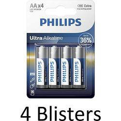 Foto van 16 stuks (4 blisters a 4 st) philips ultra alkaline aa batterijen