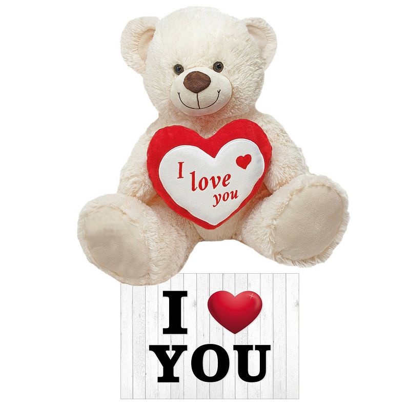 Foto van Witte pluche knuffelbeer/teddybeer 45 cm incl. valentijnskaart i love you - knuffelberen