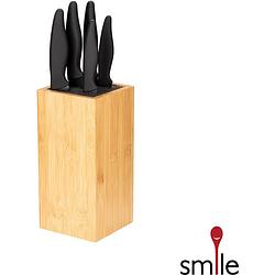 Foto van Smile - 6-delige rvs messenset in modern bamboe messenblok - bruin/zwart