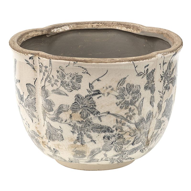 Foto van Clayre & eef bloempot ø 21*15 cm grijs beige keramiek bloemen bloempot binnen plantenpot plant pot grijs bloempot