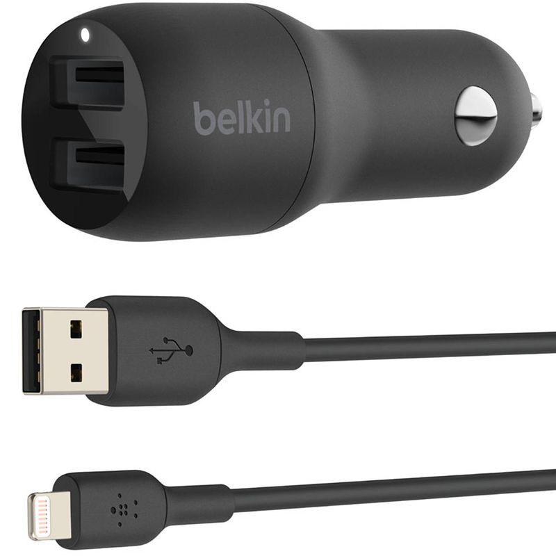 Foto van Belkin boost?charge™ dual usb car charger + lightning kabel - 24w - zwart