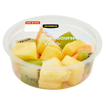 Foto van Jumbo fruitstukjes ananas, kiwi & cantaloupemeloen 150g