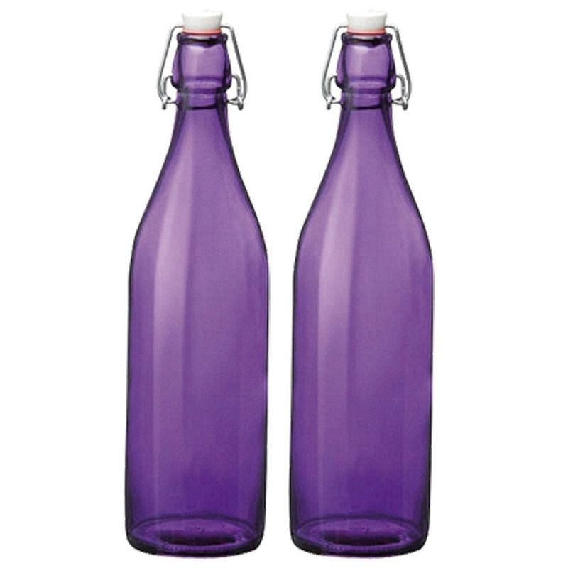 Foto van Set van 2x stuks paarse weckflessen/waterflessen met beugeldop - decoratieve flessen