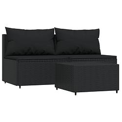 Foto van Vidaxl 3-delige loungeset met kussens poly rattan zwart