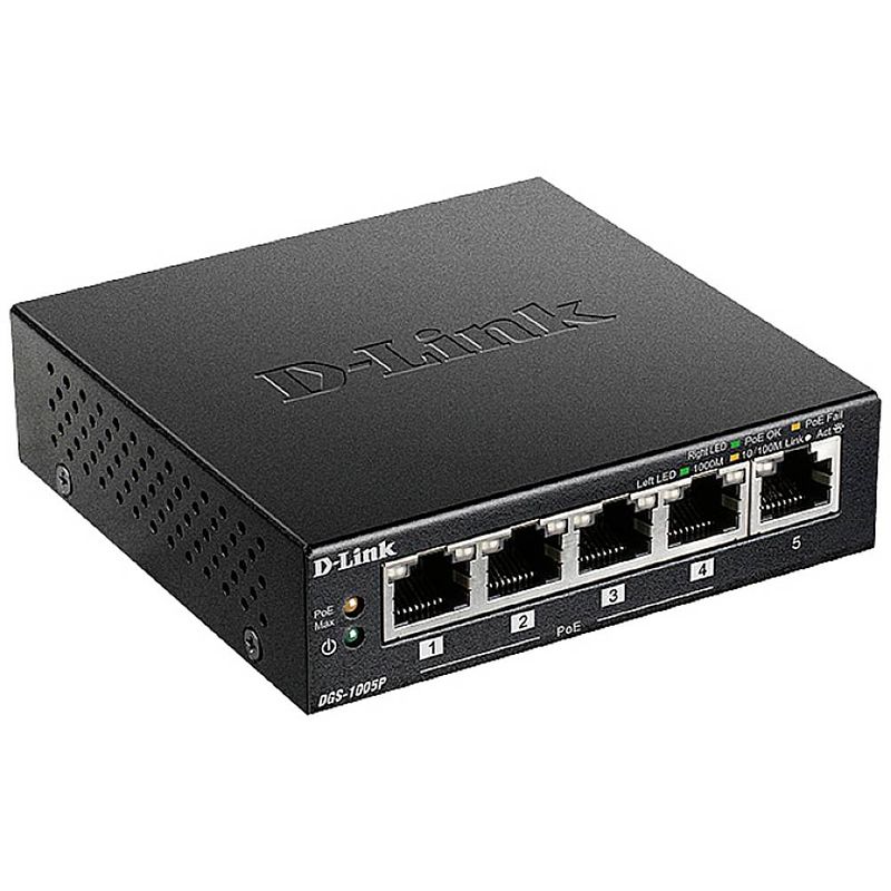 Foto van D-link dgs-1005p/e netwerk switch 5 poorten 1 / 10 gbit/s