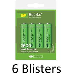Foto van 24 stuks (6 blisters a 4 st) gp recyco aa oplaadbaare batterijen - 2600 mah